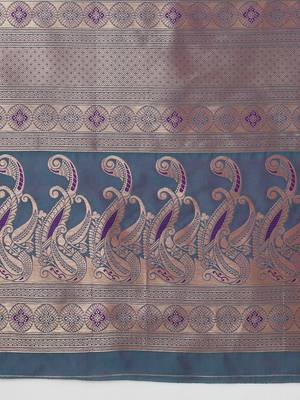 Pink banarasi silk blend saree with paisley zari pallu & unstitched blouse 4