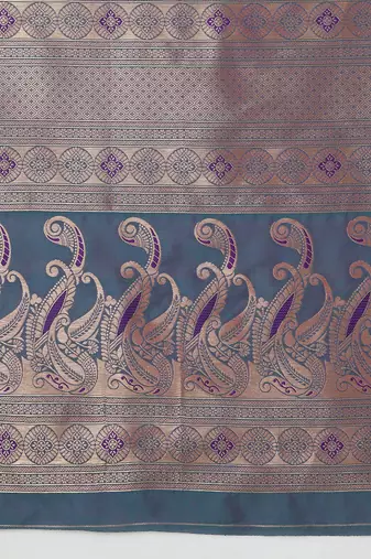 Pink banarasi silk blend saree with paisley zari pallu & unstitched blouse