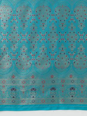 Cyan banarasi silk blend zari woven saree 5