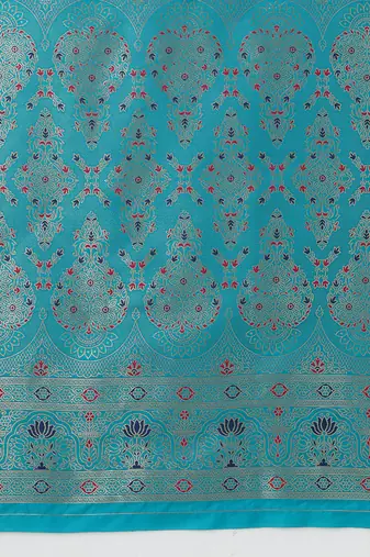 Cyan banarasi silk blend zari woven saree