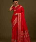 Red banarasi silk blend zari woven saree