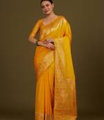 Yellow banarasi silk blend zari woven saree