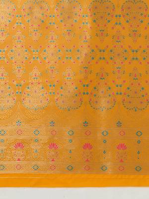 Yellow banarasi silk blend zari woven saree 5
