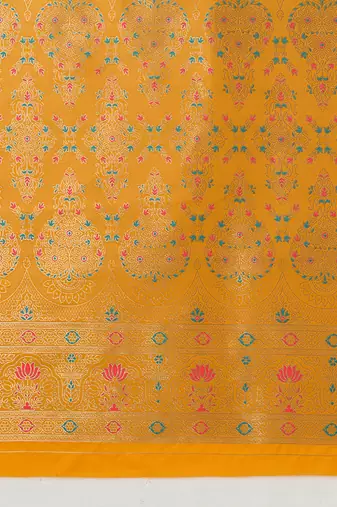 Yellow banarasi silk blend zari woven saree