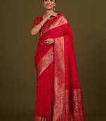 Hot pink banarasi silk blend zari woven saree