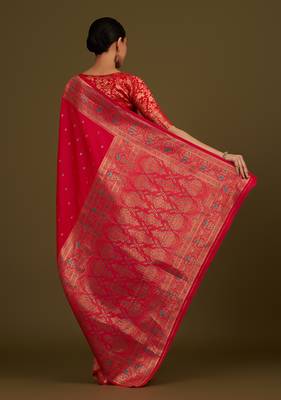 Hot pink banarasi silk blend zari woven saree 4