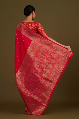 Hot pink banarasi silk blend zari woven saree