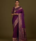Dark purple banarasi silk blend zari woven saree