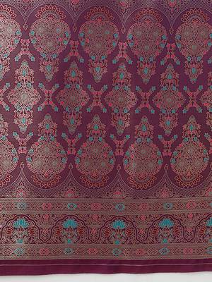 Dark purple banarasi silk blend zari woven saree 5