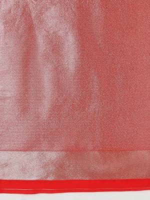 Red woven silk blend saree with floral motifs zari work 5