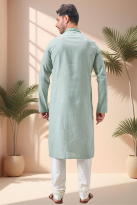 Green linen embroidery kurta pajama set 4