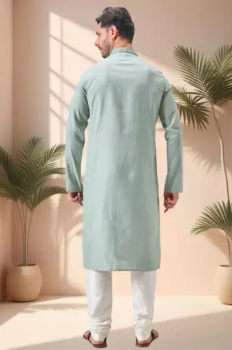 Green linen embroidery kurta pajama set