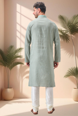 Green linen embroidery aari work kurta pajama set 5