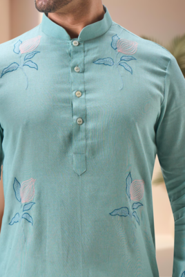 Sky blure linen embroidery kurta pajama set 3