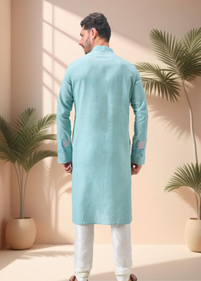 Sky blure linen embroidery kurta pajama set 5