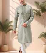 Green linen embroidry kurta pajama set