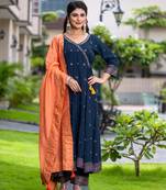 Floral Printed Angrakha Anarkali Kurta with Palazzos & Dupatta