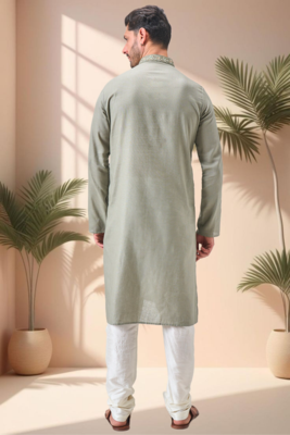 Green linen embroidry kurta pajama set 5