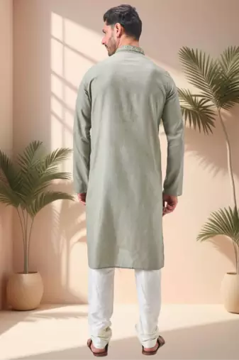 Green linen embroidry kurta pajama set