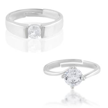 Brass silver plated valentines finger ring combo for him and her 2