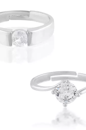 Brass silver plated valentines finger ring combo for him and her