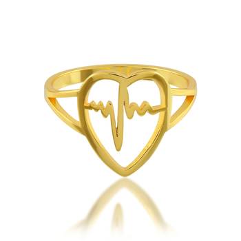 Brass gold plated love pulse in heart valentines finger ring 2