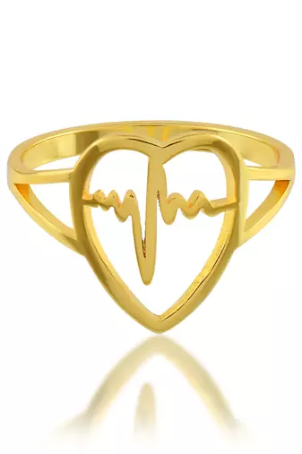 Brass gold plated love pulse in heart valentines finger ring