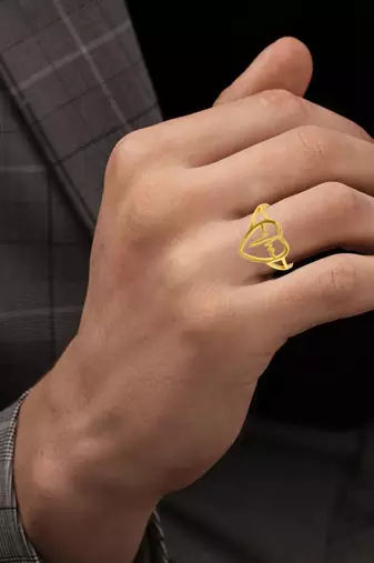 Brass gold plated love pulse in heart valentines finger ring