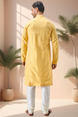 Yellow art silk embroidery thread work kurta pajama set 3