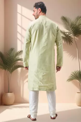 Green art silk embroidery thread work kurta pajama set
