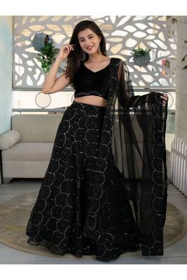 Fabulous Black Embroidered Orgenza Net Festive Wear Lehenga Choli Set   1