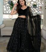 Fabulous Black Embroidered Orgenza Net Festive Wear Lehenga Choli Set  