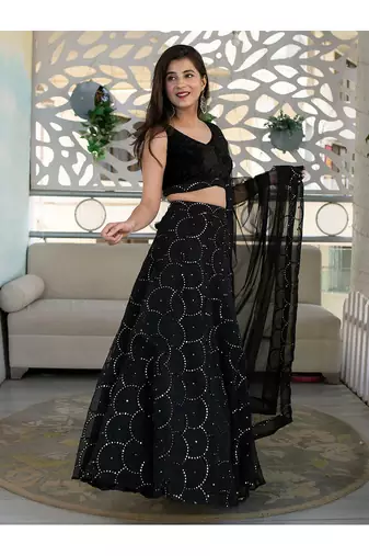 Fabulous Black Embroidered Orgenza Net Festive Wear Lehenga Choli Set  