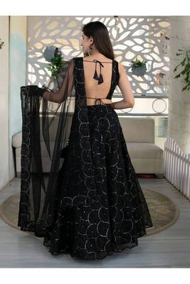Fabulous Black Embroidered Orgenza Net Festive Wear Lehenga Choli Set   3