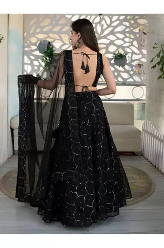 Fabulous Black Embroidered Orgenza Net Festive Wear Lehenga Choli Set  