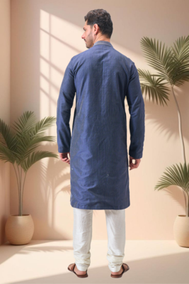 Blue art silk embroidery thread work kurta pajama set 4