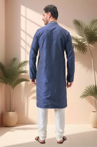 Blue art silk embroidery thread work kurta pajama set