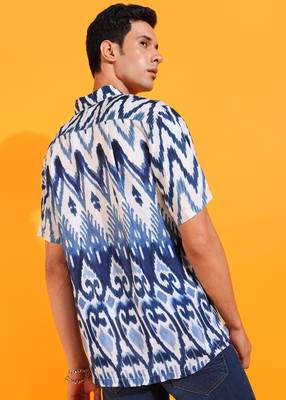 Men's polyester geomatrical printed regular shirt (blue) 2