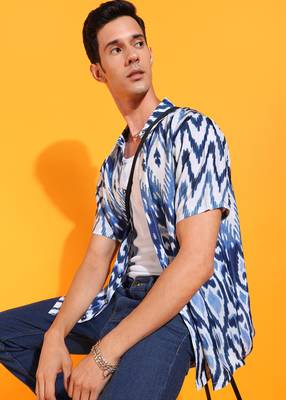 Men's polyester geomatrical printed regular shirt (blue) 4