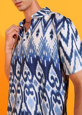 Men's polyester geomatrical printed regular shirt (blue) 5