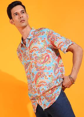 Men's polyester floral printed regular shirt (multi) 3