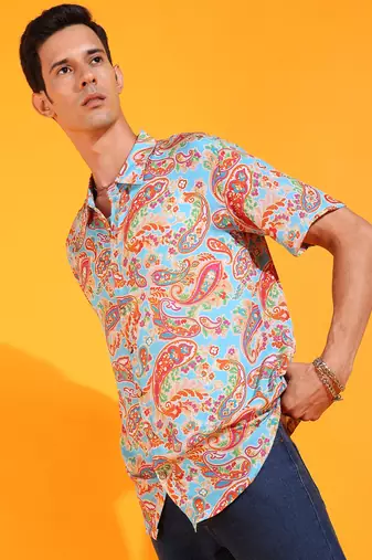 Men's polyester floral printed regular shirt (multi)