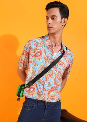 Men's polyester floral printed regular shirt (multi) 4