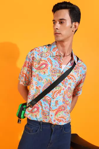 Men's polyester floral printed regular shirt (multi)