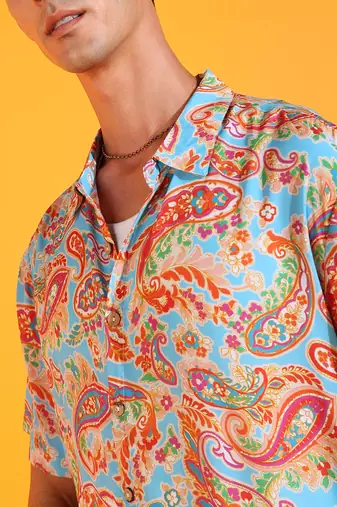 Men's polyester floral printed regular shirt (multi)