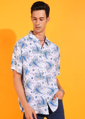 Men's polyester floral buti printed regular shirt (white) 1