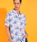 Men's polyester floral buti printed regular shirt (white)