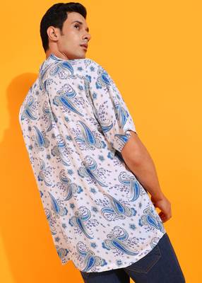 Men's polyester floral buti printed regular shirt (white) 2