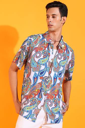 Men's polyester abstract printed regular shirt (multi)