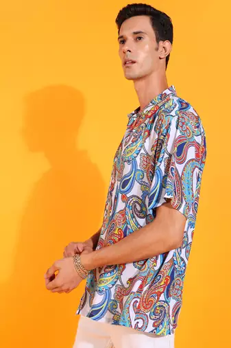 Men's polyester abstract printed regular shirt (multi)